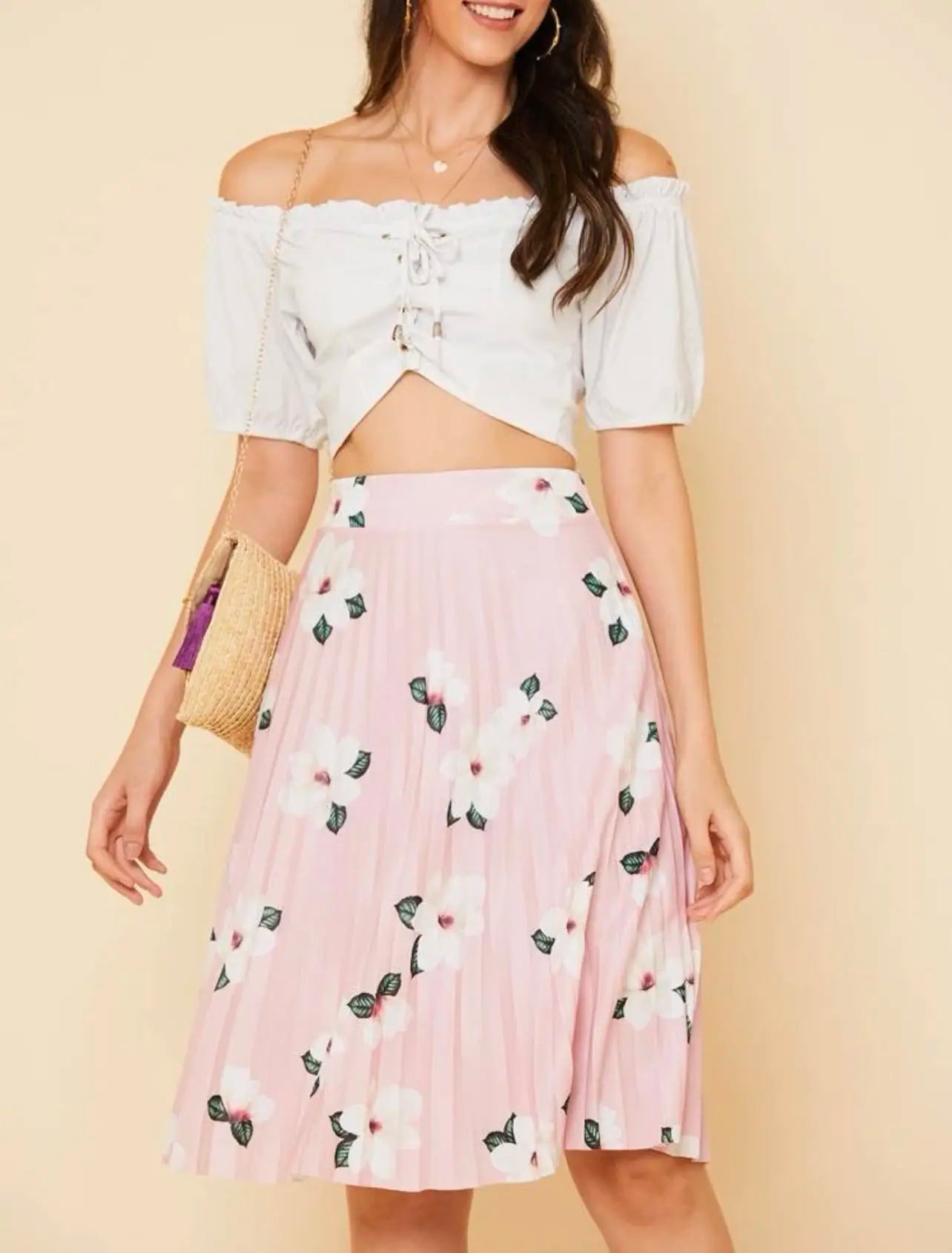 Saia Plissada Floral
