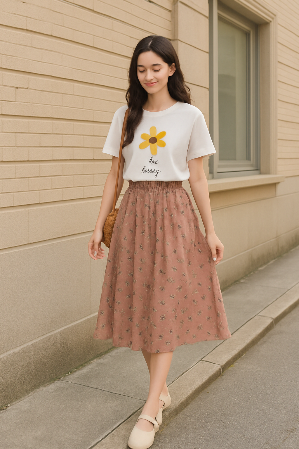 Saia Floral Plissada