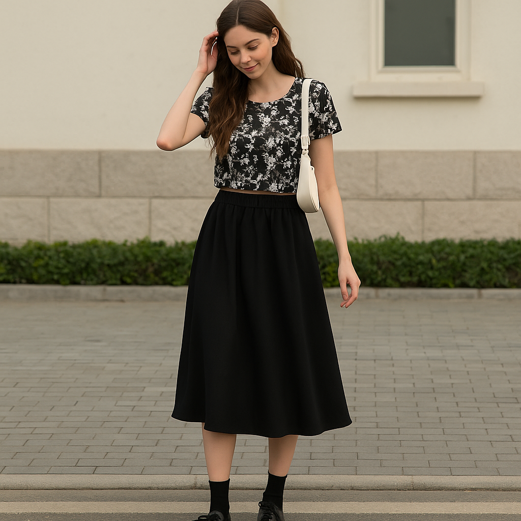 Saia Floral Plissada