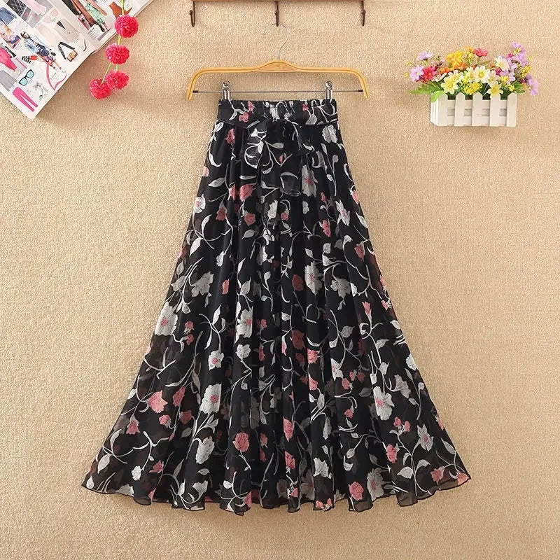 Saia Longa Boho Chiffon Floral