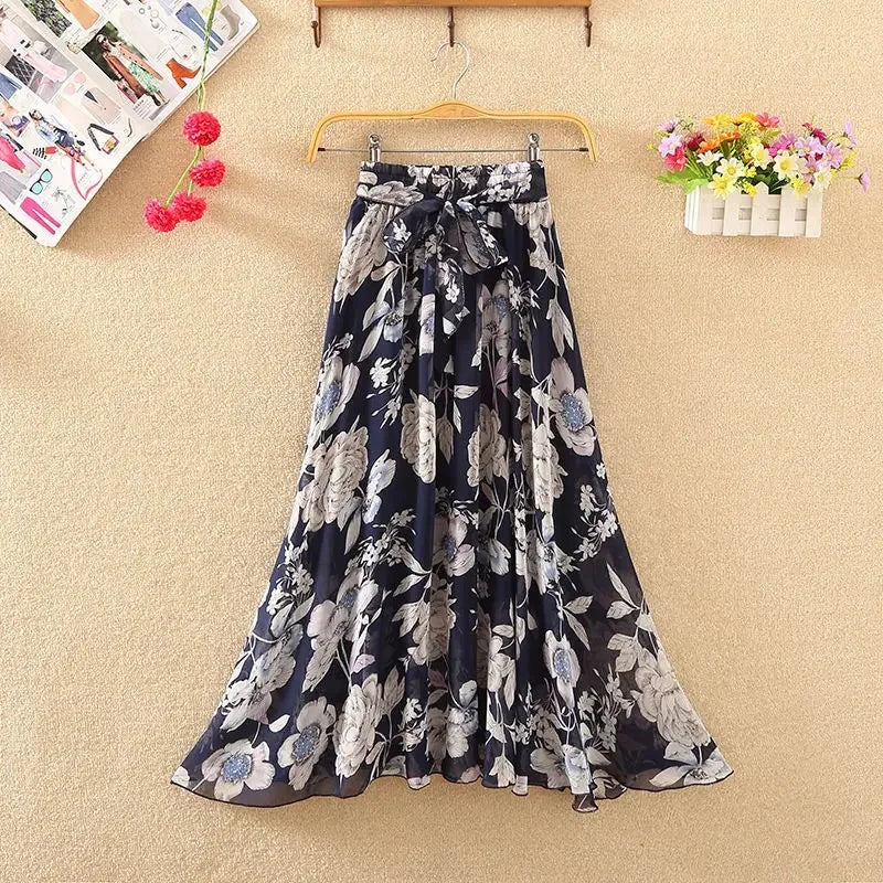 Saia Longa Boho Chiffon Floral