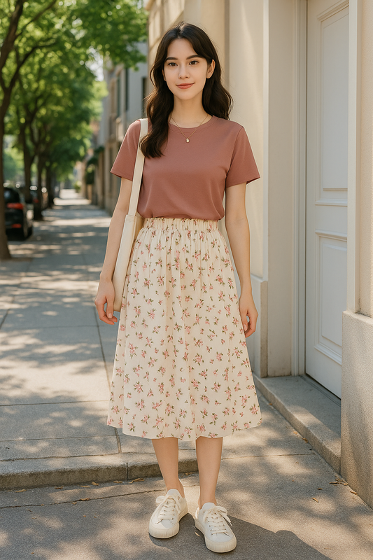 Saia Floral Plissada