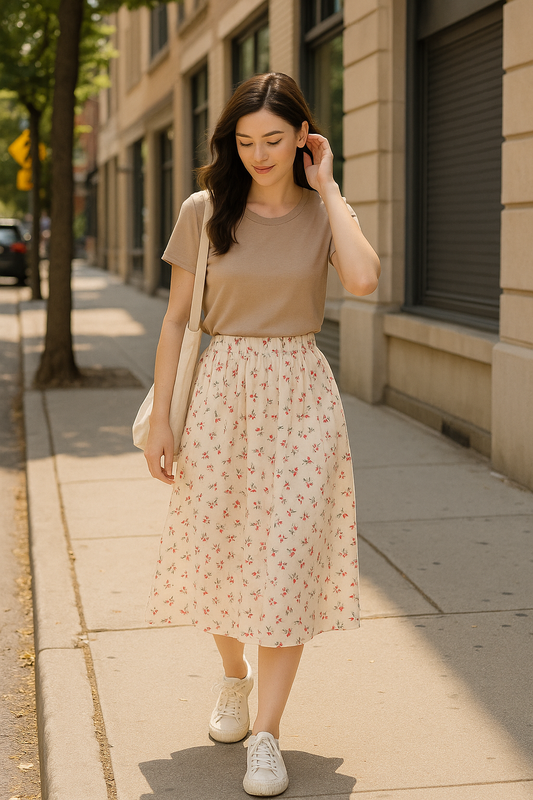 Saia Floral Plissada