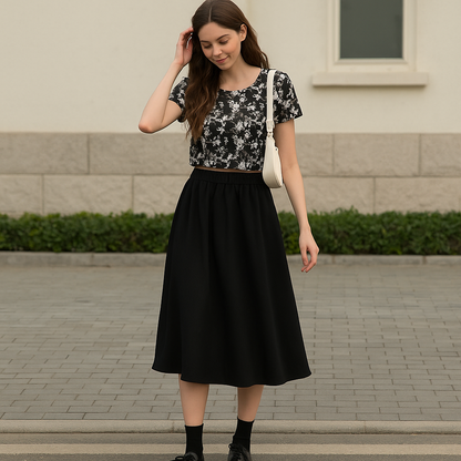Saia Floral Plissada