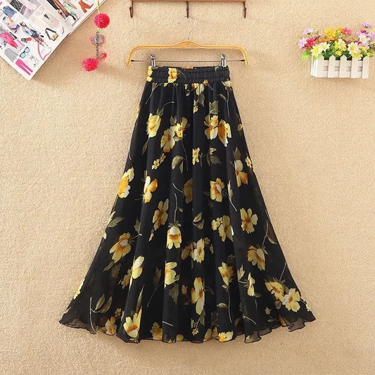 Saia Longa Boho Chiffon Floral