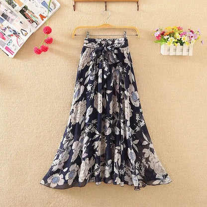 Saia Longa Boho Chiffon Floral